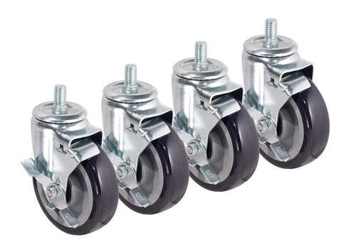 Krowne 28-185S 5" Wheels With Brakes 5/8"-11 Heavy Duty Threaded Stem Caster (Set Of 4)