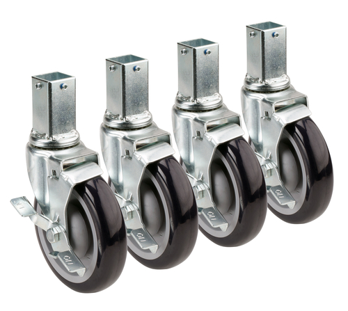 Krowne 28-172S 5" Dia. Locking Wheels Grease Resistant 1" Square Post Shelving Caster (Set Of 4)