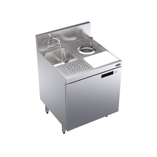 Krowne KR24-MS24-C 24"W x 24"D 6 1/2"H Splash Mount Royal Series Faucet Underbar Sink Unit With Cabinet Base & Locking Hinged Door