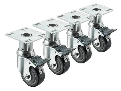 Krowne 28-135S 3" Dia. 3 1/2" x 3 1/2" Plate Swivel With Lock Grease Resistant Heavy Duty Adjustable Height Plate Caster (Set Of 4)