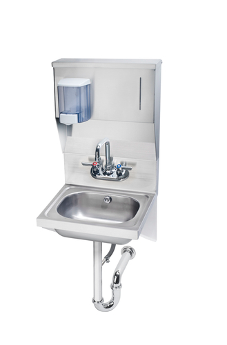 Krowne HS-58 4" Splash Mount Gooseneck 8" Center Deck Mount Faucet With Wrist Blades And 14"W X 16" Hand Sink Wall Mounted