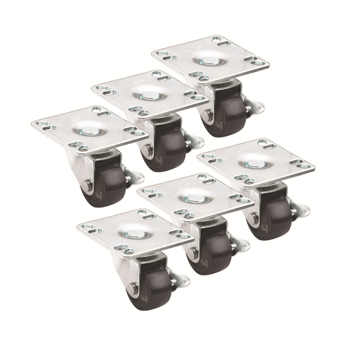 Krowne BC-133 2" Dia. Low Profile With Brakes Plate Casters (Set Of 6)