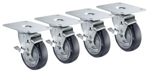 Krowne 28-171S 4" Dia. 4" x 5" Plate Wheel With Brake Plate Caster (Set Of 4)