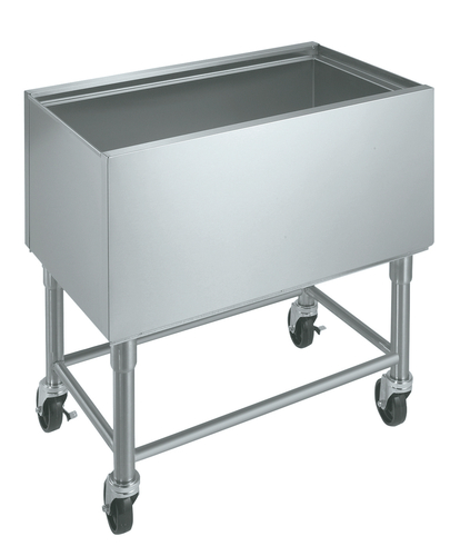 Krowne MB-1836 36"W x 18-1/2"D x 30"H Stainless Steel Crossbraced Legs Mobile Ice Bin With Casters
