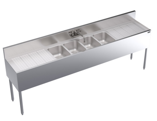 Krowne KR19-84C  96"W x 19"D Stainless Steel Royal Series Underbar Sink Unit