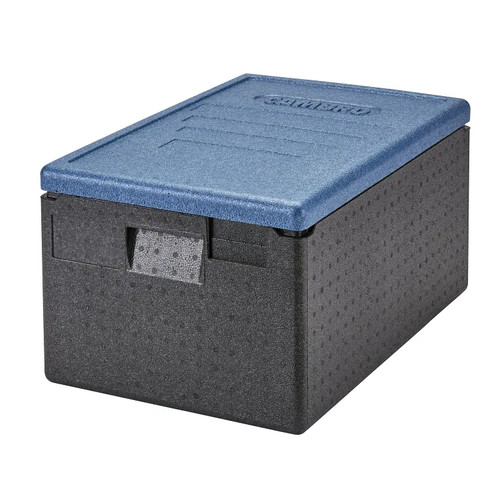 Cambro EPP180CLSW362 48.6 Qt. Black With Blue Lid Top Load Stackable Lightweight Impact Resistant Eco-Friendly Cam GoBox Insulated Food Pan Carrier