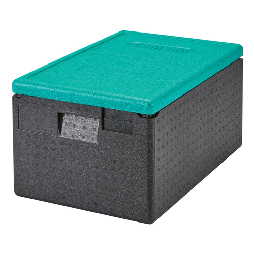 Cambro EPP180CLSW360 48.6 Quarts Black With Green Lid Top Load Cam GoBox Insulated Food Pan Carrier