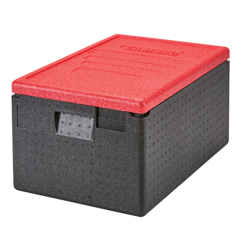 Cambro EPP180CLSW365 48.6 Quarts Black With Red Lid Top Load Cam GoBox Insulated Food Pan Carrier