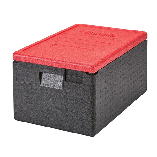 Cambro EPP180CLSW365 48.6 Quarts Black With Red Lid Top Load Cam GoBox Insulated Food Pan Carrier