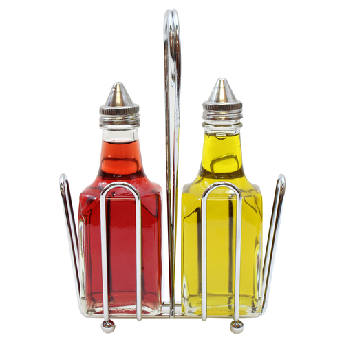 TableCraft Products 600ST 6 Oz. Chrome Plated Rack Cash & Carry Oil & Vinegar Dispenser Set