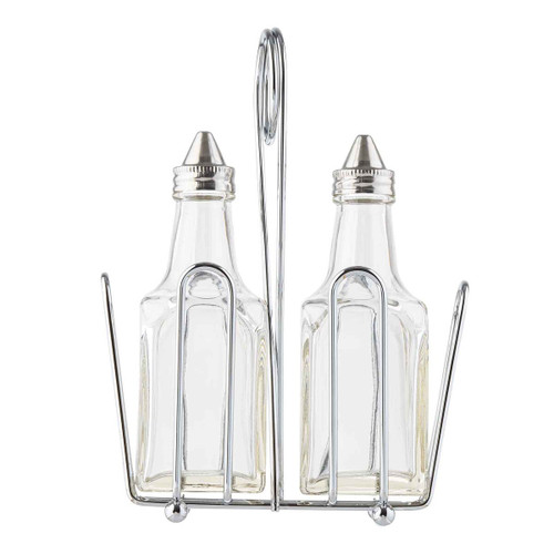 TableCraft Products 600ST 6 Oz. Chrome Plated Rack Cash & Carry Oil & Vinegar Dispenser Set