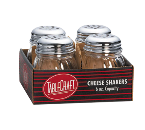 TableCraft Products CP260-4 6 Oz. Swirl Polycarbonate Jar Perforated Chrome Plated Tops Cash & Carry Cheese Shakers