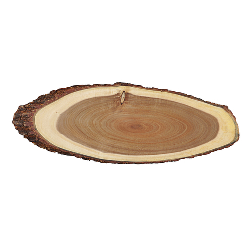 TableCraft Products ACAV2008 20" W x 8" D x 3/4" H Thick Oval Wood Cash & Carry Acacia Display Board With Bark Lined