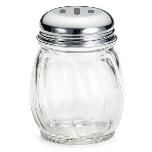 TableCraft Products 260SL 6 Oz. Swirled Glass Jar Chrome Plated Slotted Top Cheese Shaker - 3 Dozen