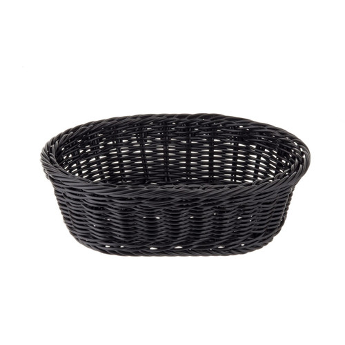 TableCraft Products M2474 9 1/4" W x 6 1/4" D x 3 1/4" H Black Oval Polypropylene Ridal Collection Basket