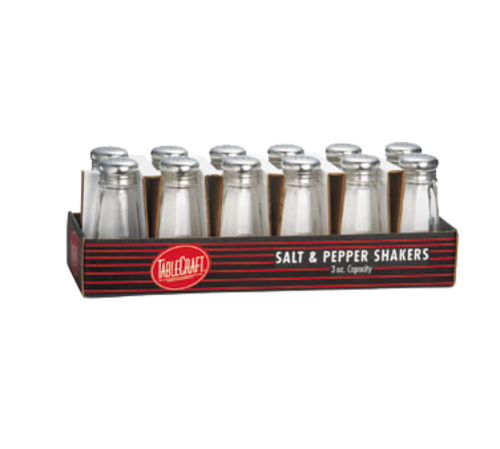 TableCraft Products C156-12 3 Oz. Stainless Steel Tops Paneled Cash & Carry Salt / Pepper Shaker