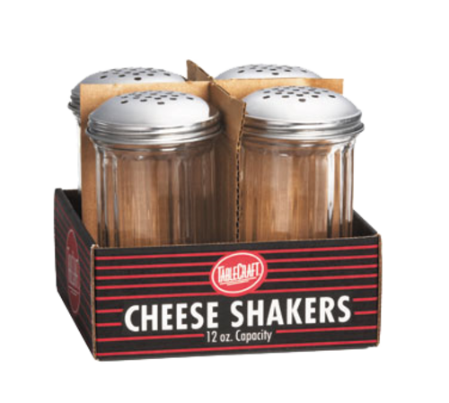 TableCraft Products C800-4 12 Oz. Stainless Steel Fluted Glass Cash & Carry Cheese Shakers - 4 Cases of 4