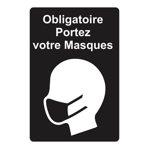 TableCraft Products 10698 6" W x 9" H "Please Wear a Face Mask" French Version Rectangular Self-Adhesive Backing Plastic Black Sign