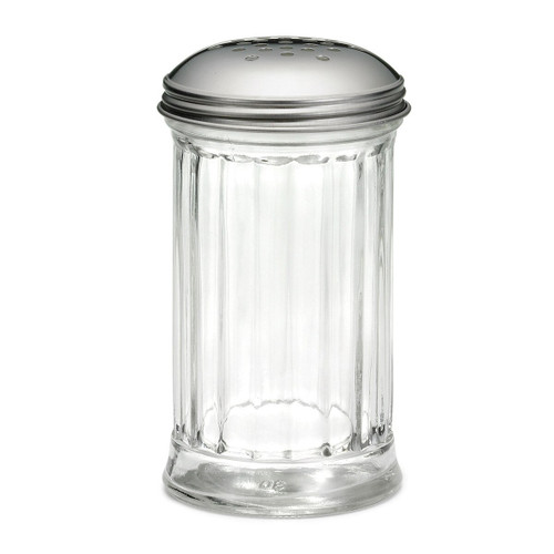 TableCraft Products 800 12 Oz. Fluted Glass Shaker With Stainless Steel Perforated Top - 2 Dozen