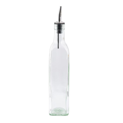 TableCraft Products 916 16 Oz. Square Green Tinted Glass Prima Bottle With Stainless Steel Pourer