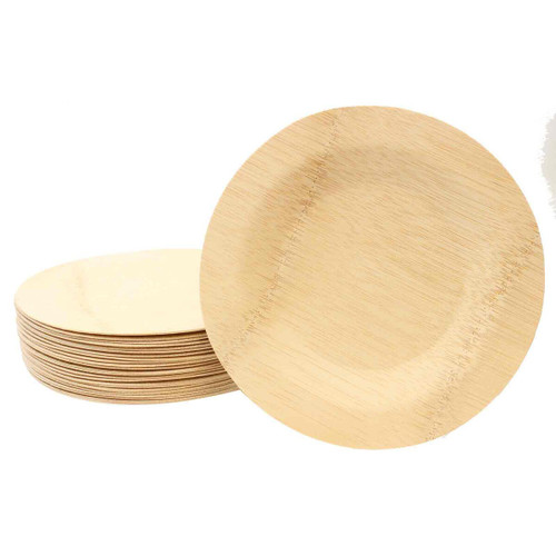 TableCraft Products BAMDRP9 9" Diameter Round Natural Finish Bamboo Cash & Carry Disposable Plate