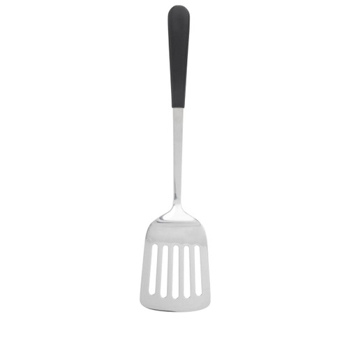 TableCraft Products AM3314BK 14" L Stainless Steel Antimicrobial Slotted Turner With Black Vinyl Coated Handle