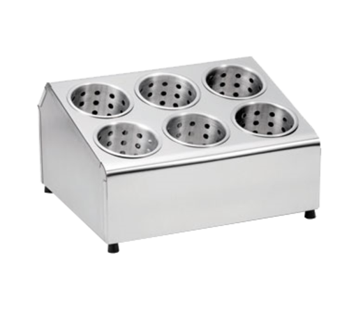 TableCraft Products 7062 15" W x 12 1/4" D x 7 1/2" H Two Tier 6 Holes Stainless Steel Flatware Cylinder Holder