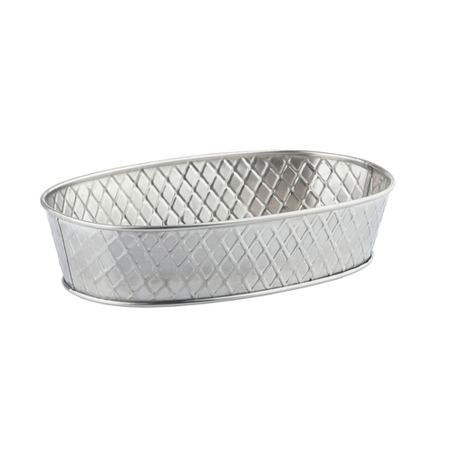 TableCraft Products 10036 9 1/2" W x 6" D x 2 1/2" H Oval Stainless Steel Lattice Collection Platter