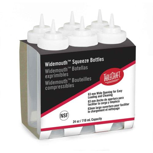 TableCraft Products C12463C 24 Oz. Clear Cash & Carry WideMouth Squeeze Bottle 63mm Opening - 8 Cases of 6
