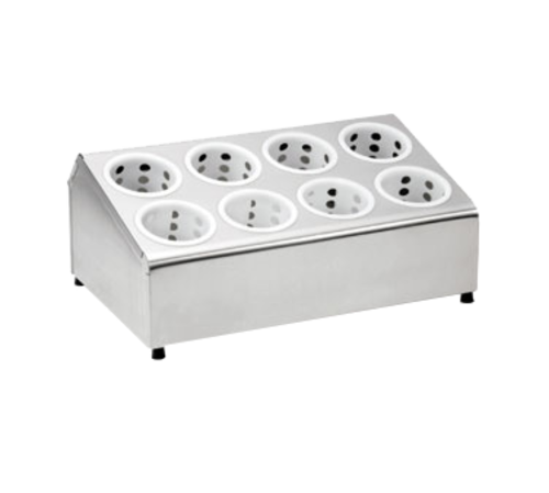 TableCraft Products 7082 19 3/4" W x 12" D x 8" H Two Tier 8 Holes Stainless Steel Flatware Cylinder Holder