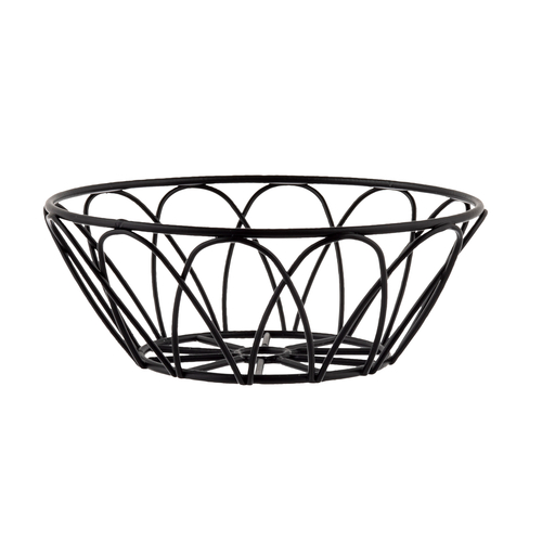 TableCraft Products 10534 6" W x 2 1/4" H Round Metal Black Powder Coat Finish Petal Collection Serving Basket