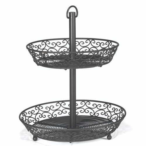 TableCraft Products BKT2A 12.25"H Black Mediterranean Collection Basket, two-tiered With Legs