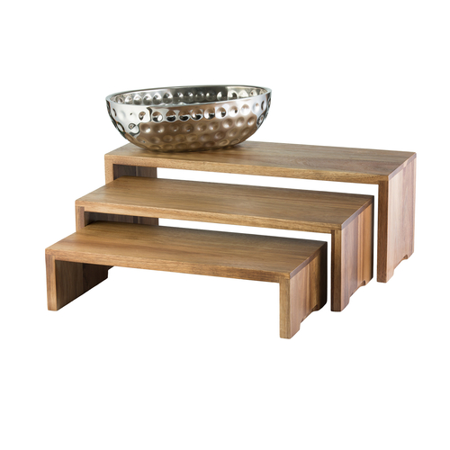 TableCraft Products RACA300 Rectangular 3 Piece Nesting Set Acacia Wood Cascade Risers