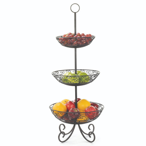 TableCraft Products BKT3 33.5"H Black Three-Tiered Mediterranean Collection Basket