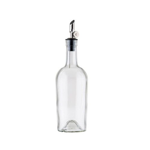 TableCraft Products 10379 17 1/2 Oz. Clear Glass With Stainless Steel Pourer Oil & Vinegar Bottle