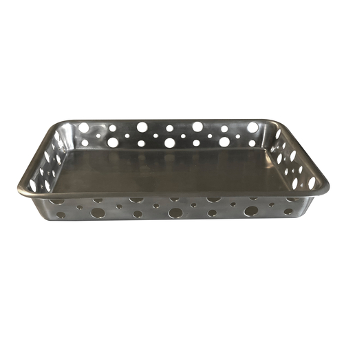 TableCraft Products SCB139 13" W x 9" D x 1 1/4" H Rectangular Circle Stamped Edges Brushed Stainless Steel Tray