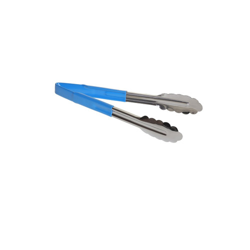 TableCraft Products 3774BLEU 9 - 1/2" Spring Steel Blue Vinyl Coated Tongs