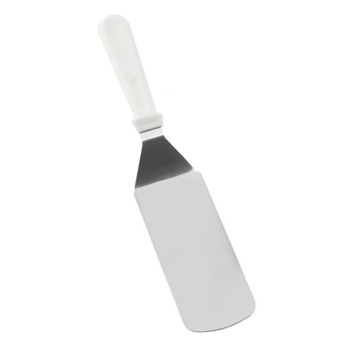 TableCraft Products 4100W 7" Rounded Stainless Steel Blade Food Turner With White Plastic Handle