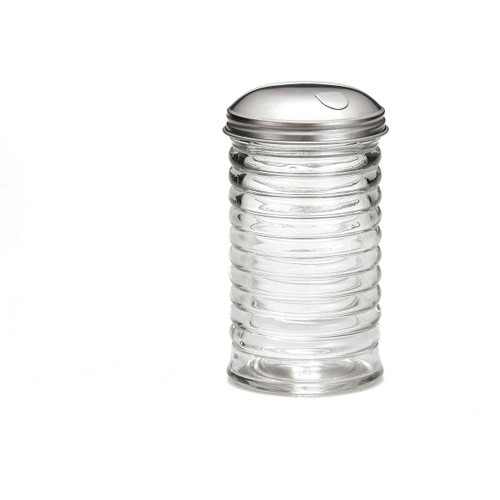 TableCraft Products BH857 12 Oz. Clear Glass Side Flap Beehive Collection Sugar Pourer With Stainless Steel Top