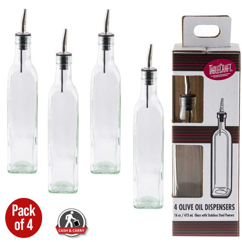 TableCraft Products H916-4 16 Oz. Clear Glass Cash & Carry Olive Oil Bottles