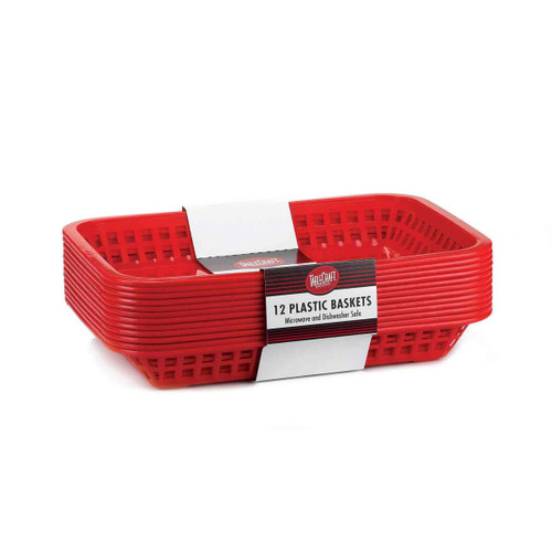 TableCraft Products C1077R 10.75" W x 7.75" D x 1.5" H Red Polypropylene Cash & Carry Grande Baskets - 3 Packs of 12