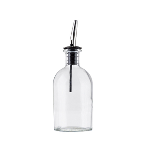 TableCraft Products 10374 7 3/4 Oz. Clear Glass With Stainless Steel Pourer Oil & Vinegar Bottle