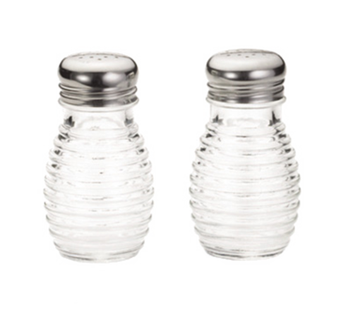 TableCraft Products BH2 2 Oz. Clear Glass Beehive Collection Salt Or Pepper Shaker With Stainless Steel Tops