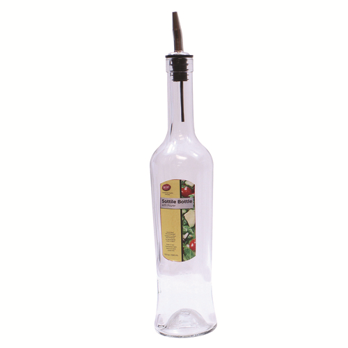 TableCraft Products H933 17 Oz. Clear Cash & Carry Sottile Glass Bottle With Stainless Steel Pourer