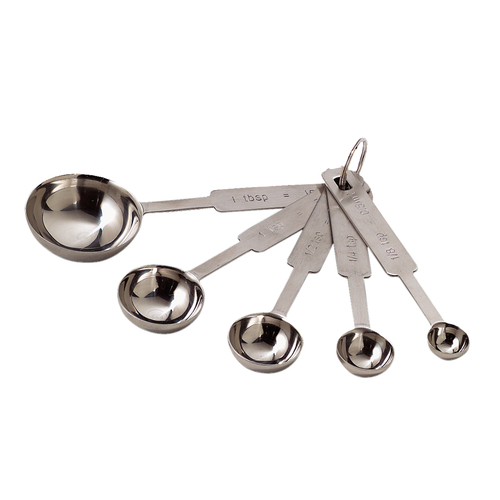 TableCraft Products H722A 5-Piece Stainless Steel Cash & Carry Measuring Spoon Set - 12/Case