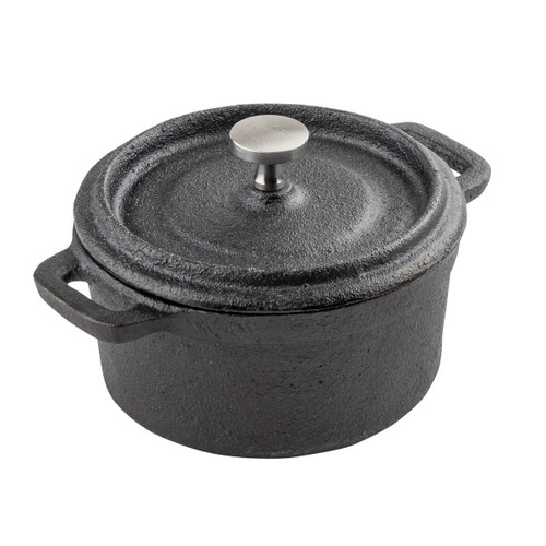 TableCraft Products 10747 With Lid & Handles Stainless Steel Knob Cast Iron Black Cocotte 8 Oz.