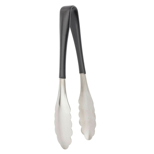 TableCraft Products AM3709BK  9" L Stainless Steel Antimicrobial Tongs With Black Vinyl Coated Handle