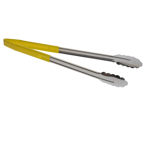 TableCraft Products 3716YEU 16" Spring Steel Yellow Vinyl Coated Tongs