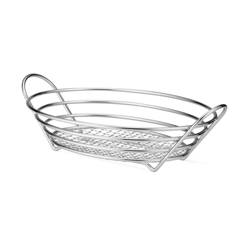 TableCraft Products H7176 13 3/4" W x 10 3/4" D x 3 1/4" H Oval Chrome Plated Serving Basket
