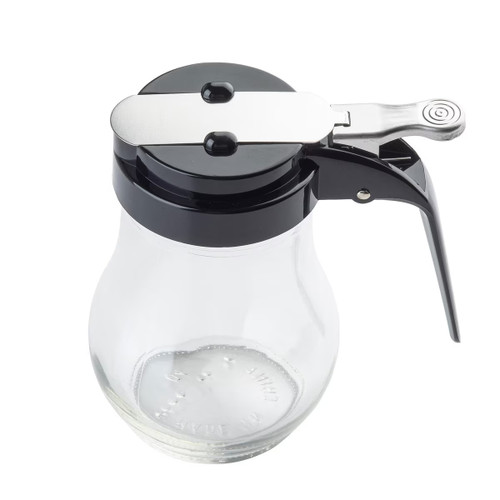 TableCraft Products 406BK 6 Oz. Teardrop Glass Syrup Dispenser  With Black Plastic Top